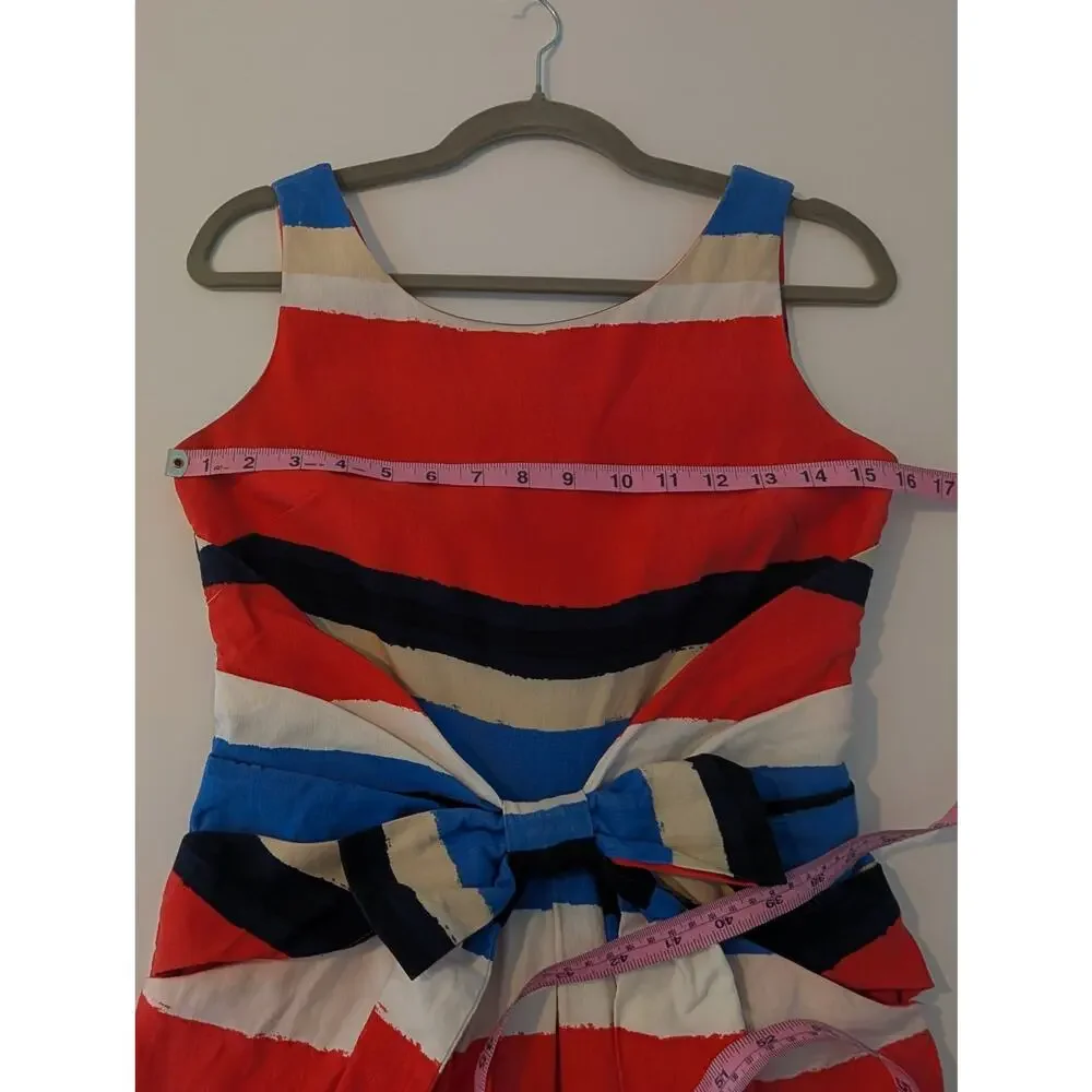 Kate Spade Jillian Dress All Aboard Stripe Nautical Cotton Linen Red Blue Size 2